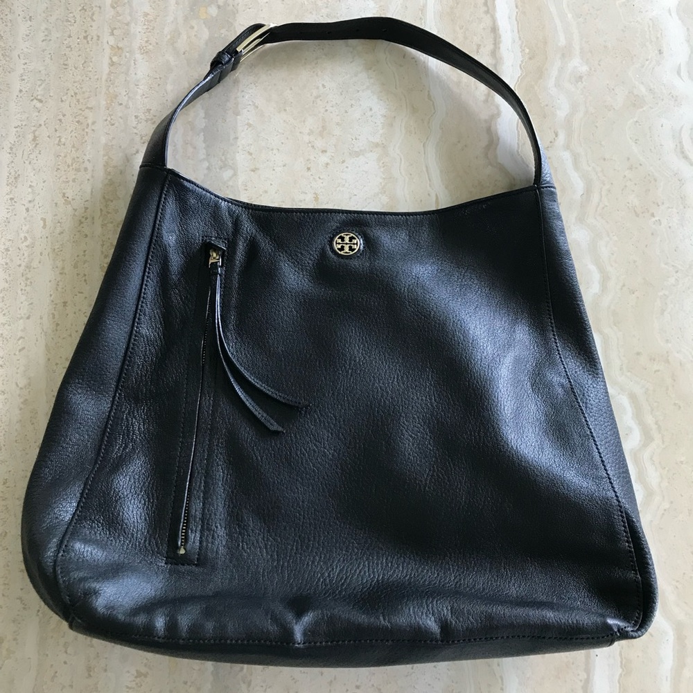 TORY BURCH AUTHENTIC SOFT PEBBLE LEATHER BLACK HOBO PURSE/BAG